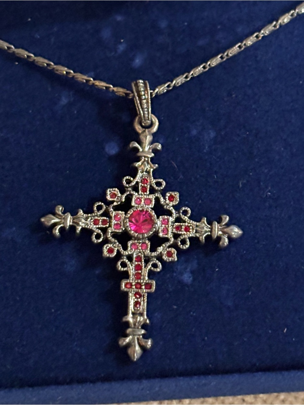 Camrose&Kross Jackie Kennedy Cross Pendant Necklace with Pink Stones